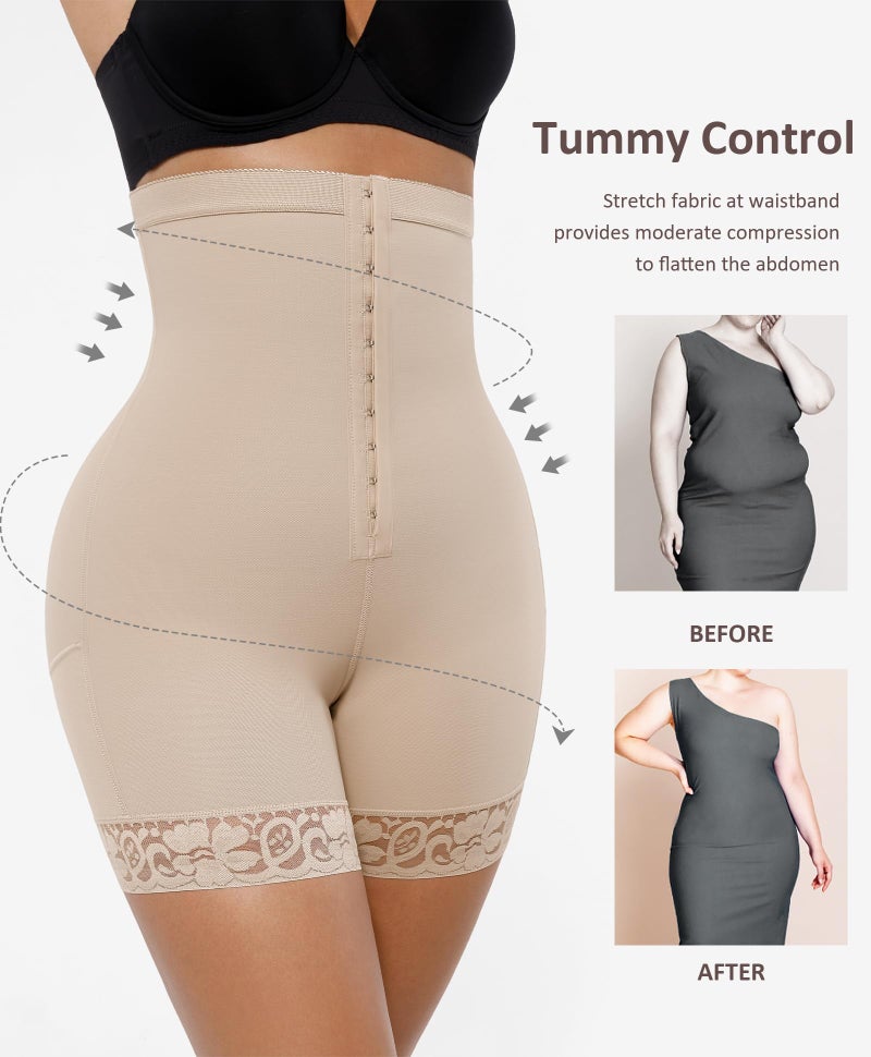 FeelinGirl Body Shaper Shorts Butt Lifter Shapewear Tummy Control Faja Shorts for Women Waist Shaper High-Rise Beige M - Image 2
