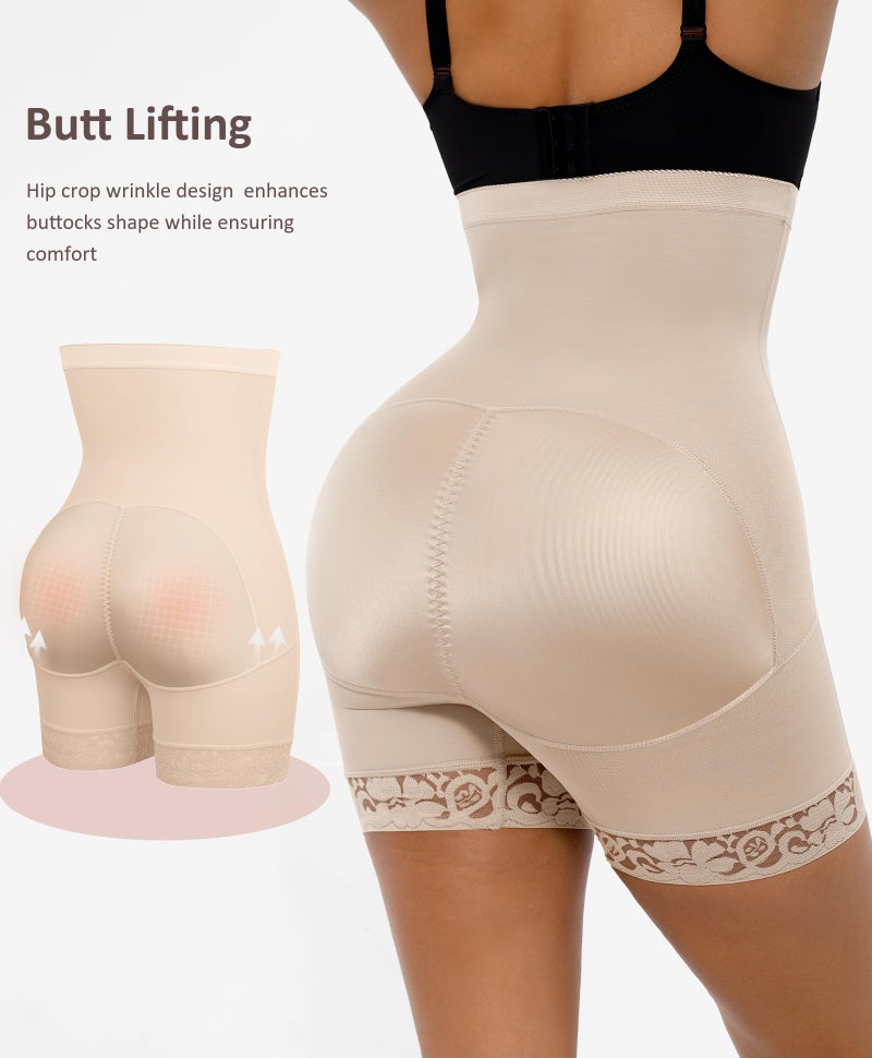 FeelinGirl Body Shaper Shorts Butt Lifter Shapewear Tummy Control Faja Shorts for Women Waist Shaper High-Rise Beige M - Image 3