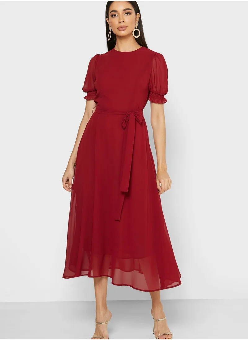 ELLA Puffed Sleeve Midi Dress