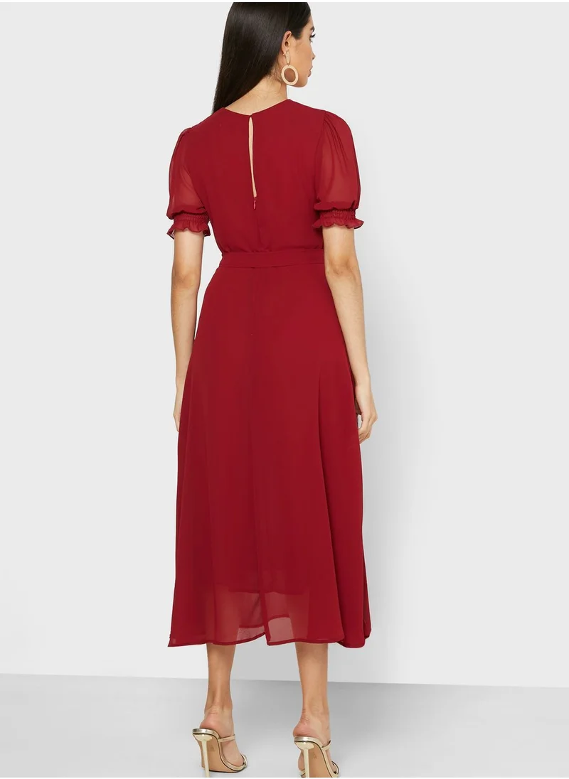 ELLA Puffed Sleeve Midi Dress