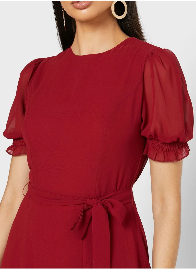 ELLA Puffed Sleeve Midi Dress