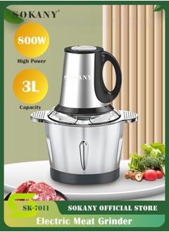 sokany 3l 3 Speeds Meat Grinder Chopper Food Processor 4 Blades 800w, Sk-7011(Black, Silver)  - Image 1