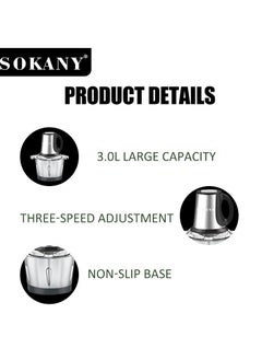sokany 3l 3 Speeds Meat Grinder Chopper Food Processor 4 Blades 800w, Sk-7011(Black, Silver)  - Image 4