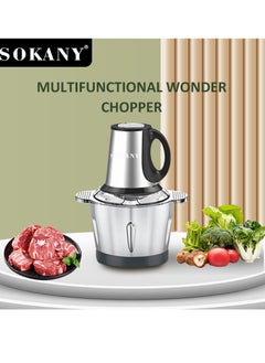 sokany 3l 3 Speeds Meat Grinder Chopper Food Processor 4 Blades 800w, Sk-7011(Black, Silver)  - Image 2