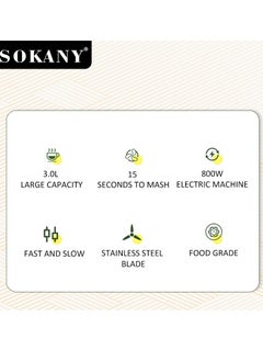 sokany 3l 3 Speeds Meat Grinder Chopper Food Processor 4 Blades 800w, Sk-7011(Black, Silver)  - Image 3