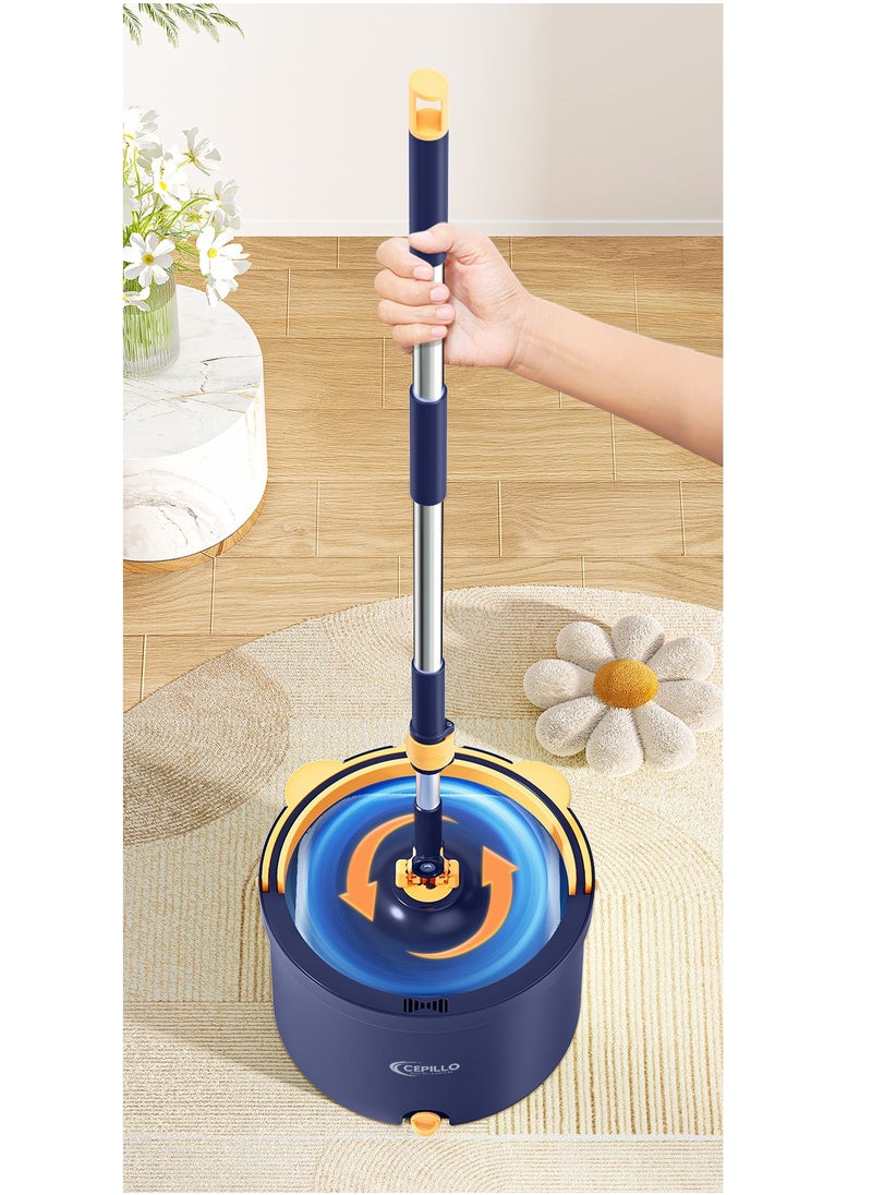 CEPILLO - Easy Wring Spin Mop Set | 360° Square Flat Rotating Mop | Seperates Clean and Dirty Water | Extendable Handle | 2 Extra Microfiber Pads | All Kinds Of Floor Cleaning - BLUE CP613 - Image 1