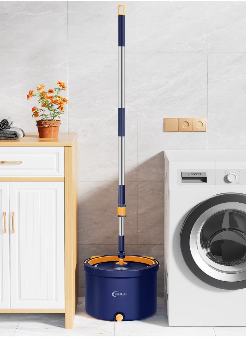 CEPILLO - Easy Wring Spin Mop Set | 360° Square Flat Rotating Mop | Seperates Clean and Dirty Water | Extendable Handle | 2 Extra Microfiber Pads | All Kinds Of Floor Cleaning - BLUE CP613 - Image 1