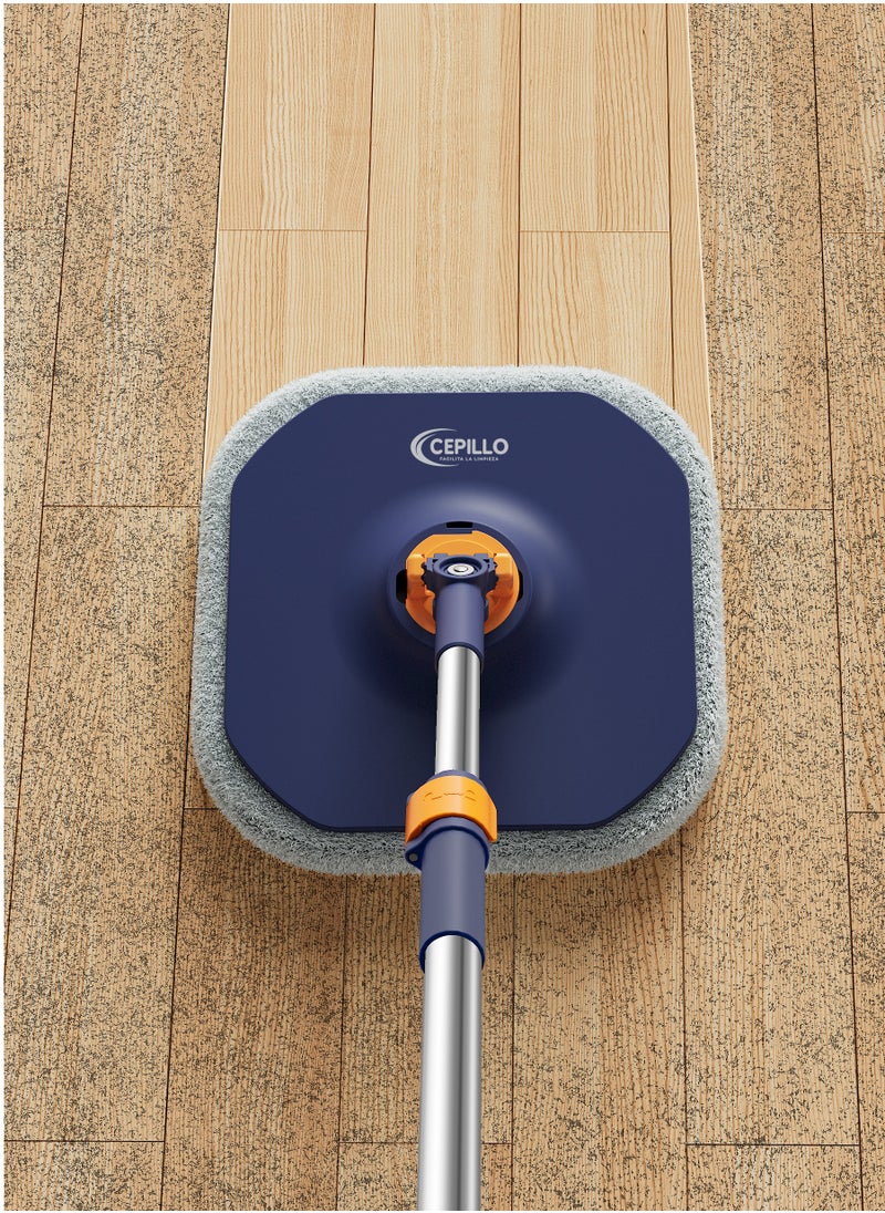 CEPILLO - Easy Wring Spin Mop Set | 360° Square Flat Rotating Mop | Seperates Clean and Dirty Water | Extendable Handle | 2 Extra Microfiber Pads | All Kinds Of Floor Cleaning - BLUE CP613 - Image 1
