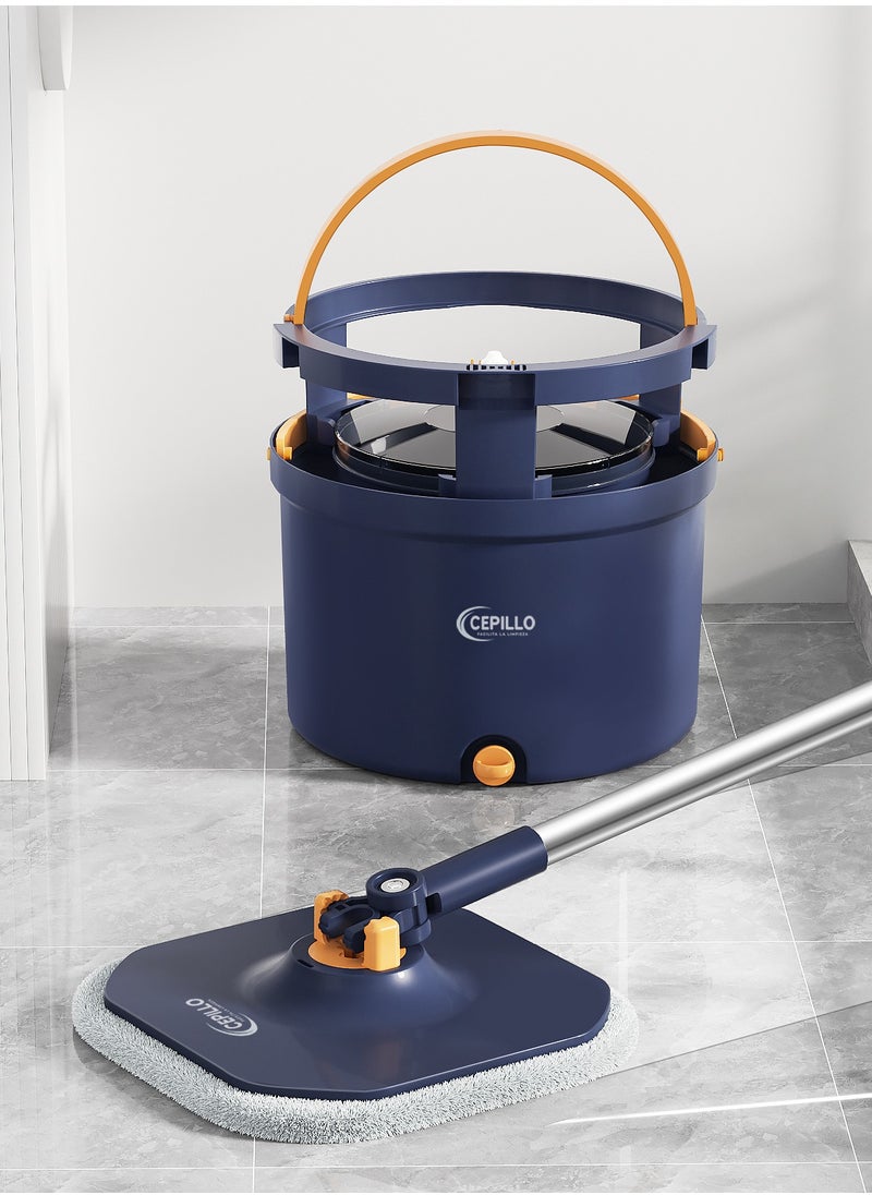 CEPILLO - Easy Wring Spin Mop Set | 360° Square Flat Rotating Mop | Seperates Clean and Dirty Water | Extendable Handle | 2 Extra Microfiber Pads | All Kinds Of Floor Cleaning - BLUE CP613 - Image 1