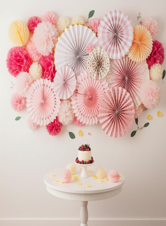 PapaKit Deluxe Origami Large Wall Decoration Set (Assorted Paper Fans & Pom-poms) Birthday Party Baby Shower Wedding Event Decor | Creative Art Design (Sparking Pink Rose Blush, Deluxe 26 Piece Set) - Image 1