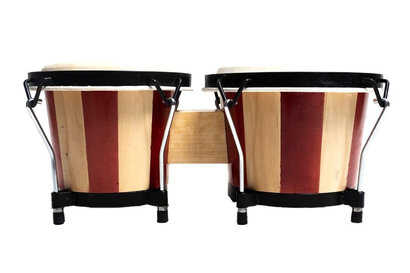 Softline Pro SP-BNG-RNT Bongo Drum Set with Tuning Wrench & Padded Professional Wooden Percussion Instrument for Beginner Adults Kids - Natural Skin (Red Stripe - Normal) - Image 3