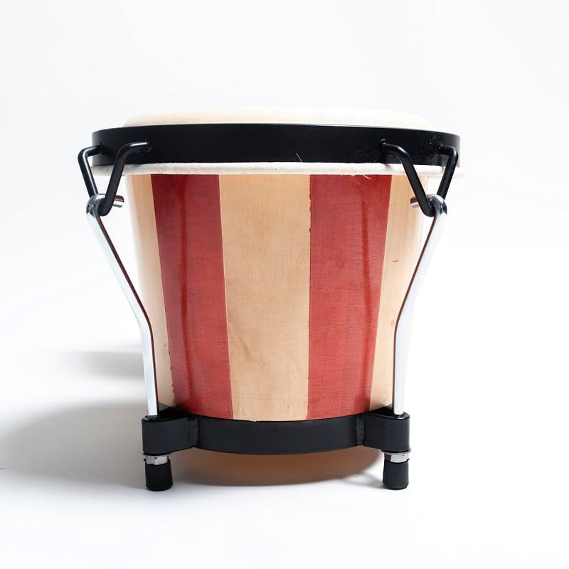 Softline Pro SP-BNG-RNT Bongo Drum Set with Tuning Wrench & Padded Professional Wooden Percussion Instrument for Beginner Adults Kids - Natural Skin (Red Stripe - Normal) - Image 4