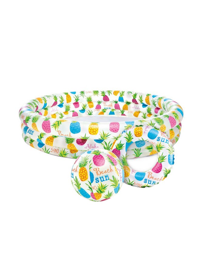 INTEX Inflatable Portable Lightweight Compact Pineapple Printed Sun Beach Pool Ball Ring 132x28cm, Multicolour, 3+ Years 132x28cm - Image 1