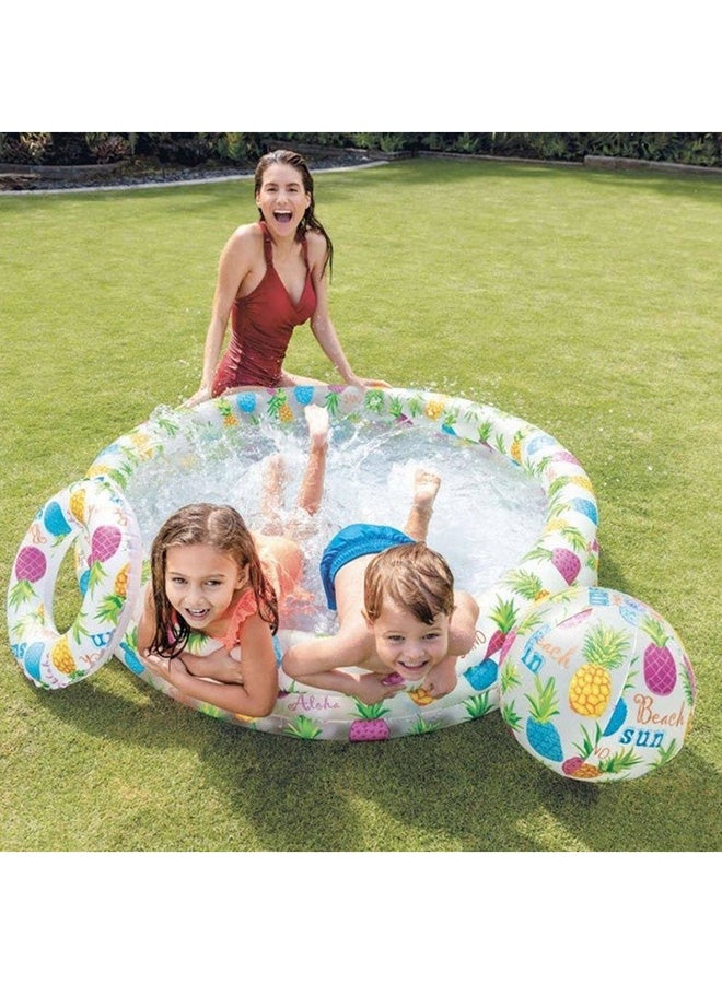 INTEX Inflatable Portable Lightweight Compact Pineapple Printed Sun Beach Pool Ball Ring 132x28cm, Multicolour, 3+ Years 132x28cm - Image 3
