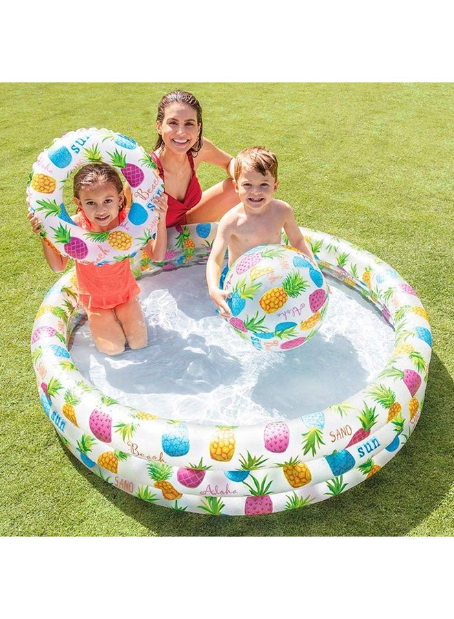 INTEX Inflatable Portable Lightweight Compact Pineapple Printed Sun Beach Pool Ball Ring 132x28cm, Multicolour, 3+ Years 132x28cm - Image 2