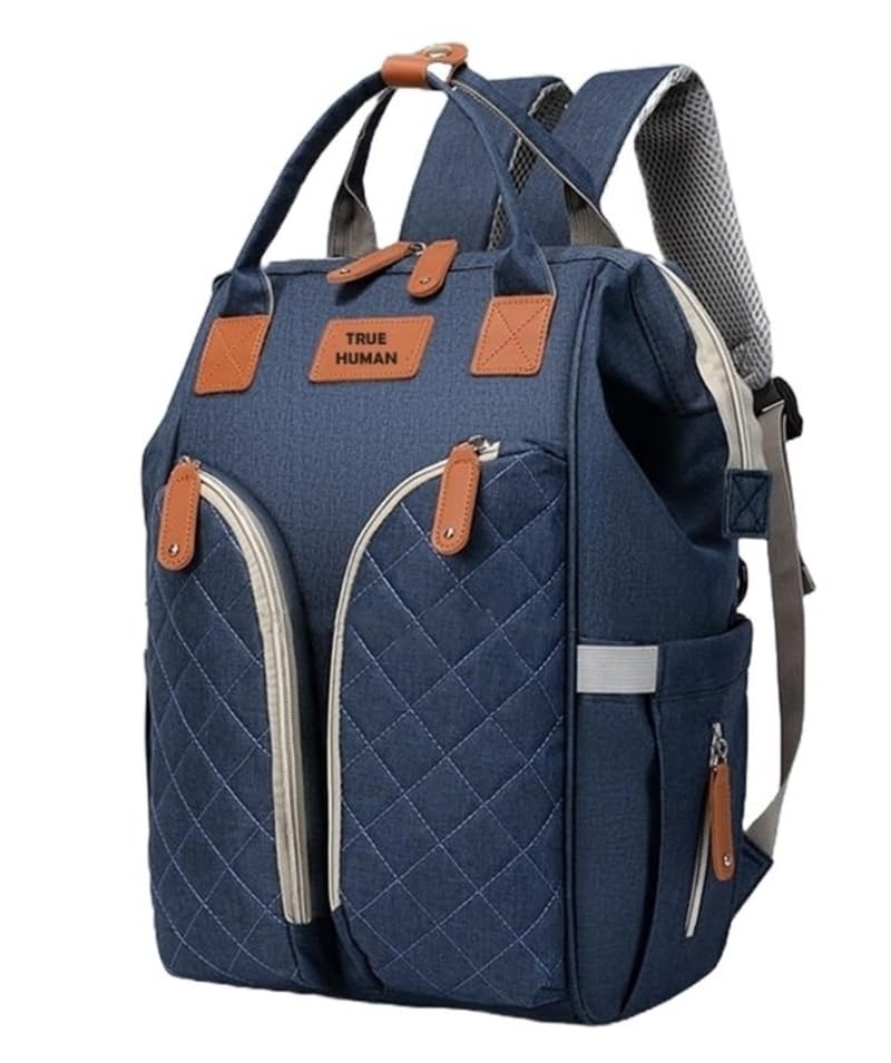 TRUE HUMAN Designer Ultra Premium Multipurpose Diaper Bag, Baby Bags, Anti Theft, Maternity Bag, Baby shower gift, Nappy Bag Mothers Bags (Blue light) - Image 1