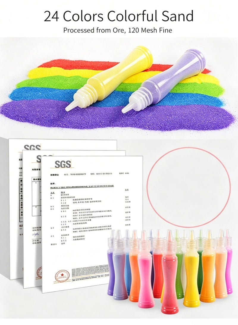 Joudiplay Children’s coloured sand art set, bottle-style shake-and-create sand art set, creative DIY sand art craft set for toddlers, complete DIY sand art kit including 12 colours of sand, 12 picture sheets and a sand tray, animal theme - Image 3