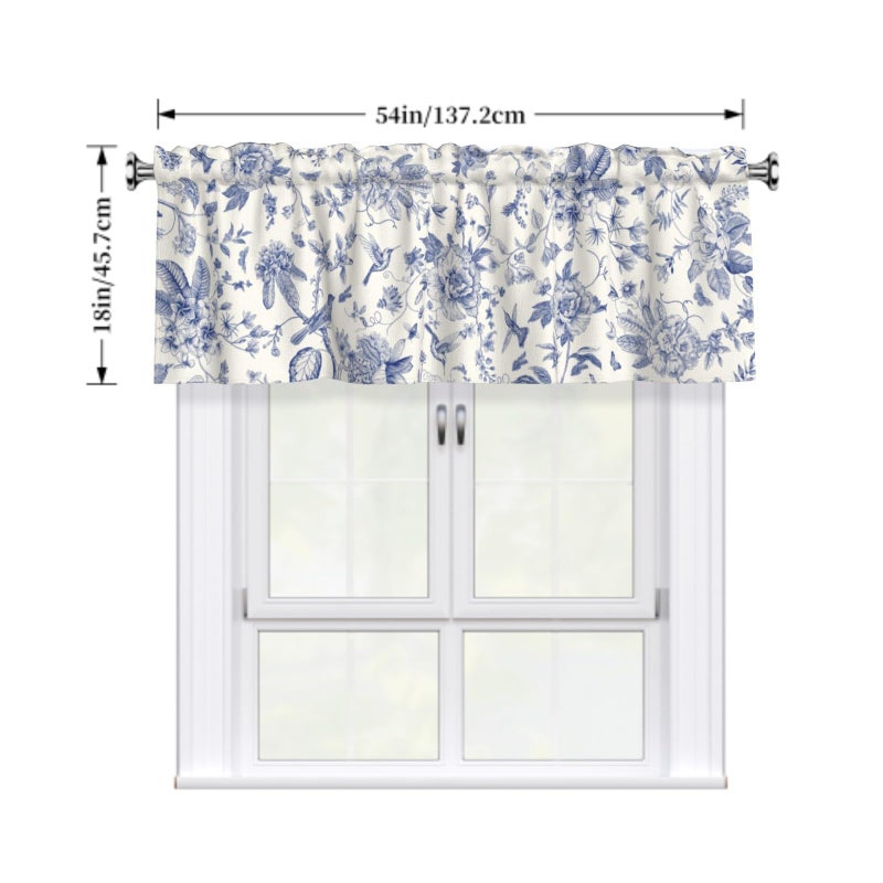 Giwawa Chinoiserie Flowers Curtain Valance Blue Leaves Rod Pocket Window Treatment Valances 54" x 18" Blackout Curtain for Kitchen Bedroom, 1 Panel - Image 4