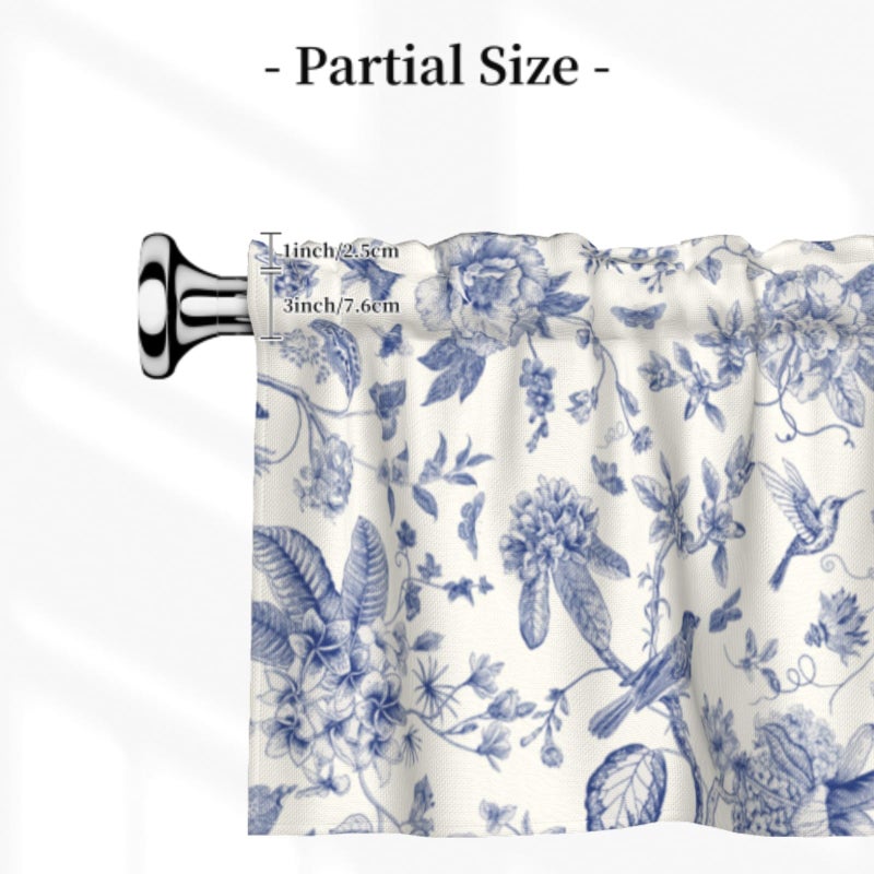 Giwawa Chinoiserie Flowers Curtain Valance Blue Leaves Rod Pocket Window Treatment Valances 54" x 18" Blackout Curtain for Kitchen Bedroom, 1 Panel - Image 3