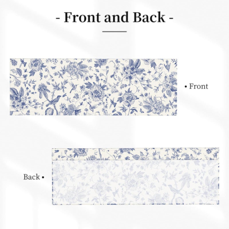 Giwawa Chinoiserie Flowers Curtain Valance Blue Leaves Rod Pocket Window Treatment Valances 54" x 18" Blackout Curtain for Kitchen Bedroom, 1 Panel - Image 2