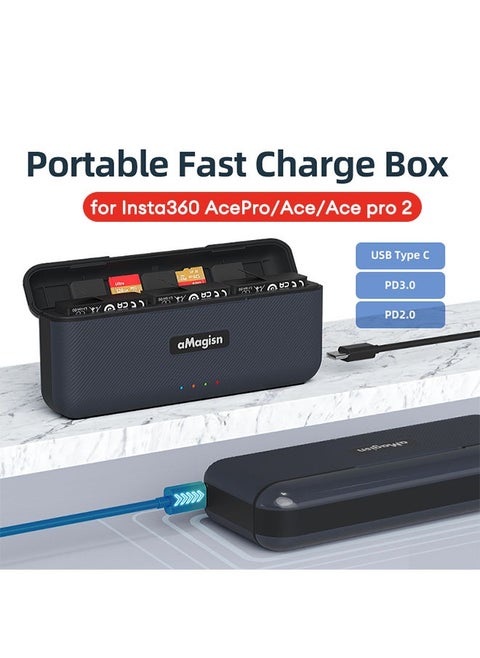 Fast Charger Hub for Insta360 Ace Pro 2/Ace Pro/Ace, Fast Portable 3-Channel Battery Charging Storage Station