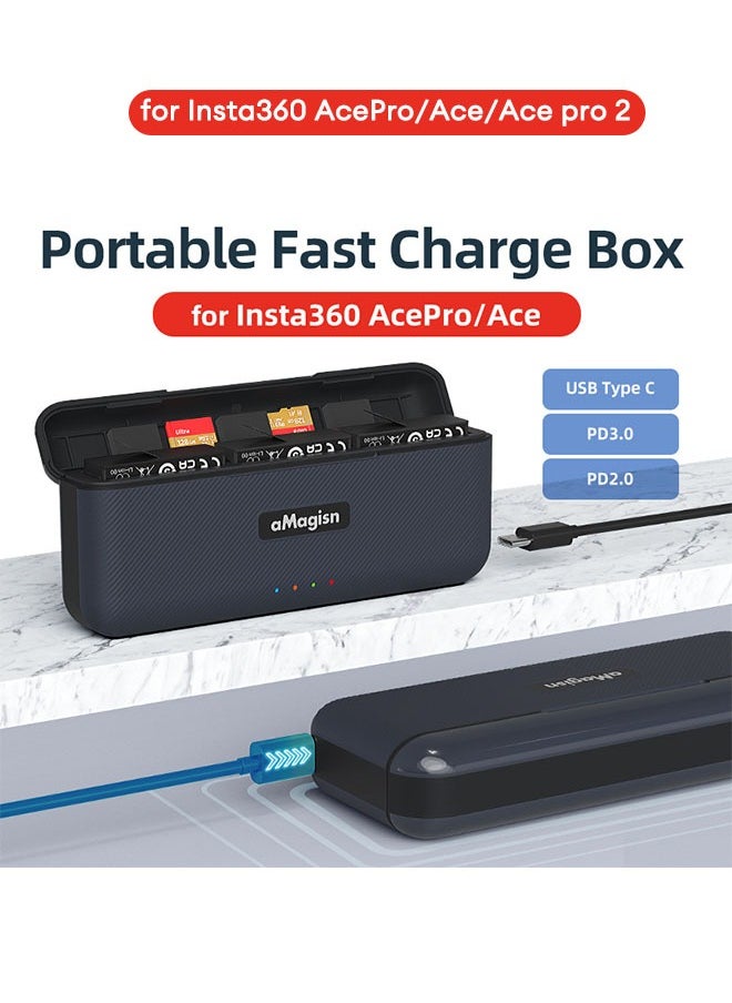 Fast Charger Hub for Insta360 Ace Pro 2/Ace Pro/Ace, Fast Portable 3-Channel Battery Charging Storage Station