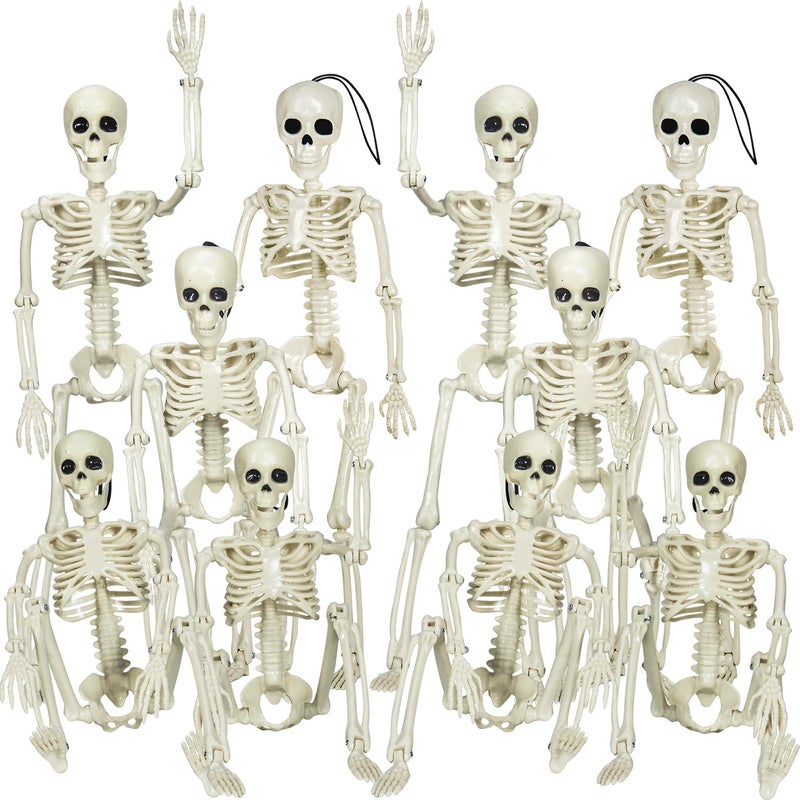 XONOR 16â€ Posable Halloween Skeleton- Full Body Halloween Skeleton with Movable Joints for Haunted House Props Decorations (10pcs) - Image 1