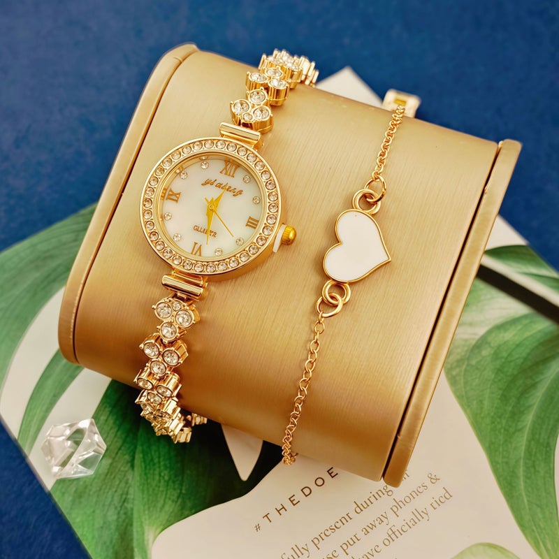 KUMO Trendy Fashion Water Crystal Alloy Steel Band Women's Quartz Watch with Decorative World Time Display - Image 1