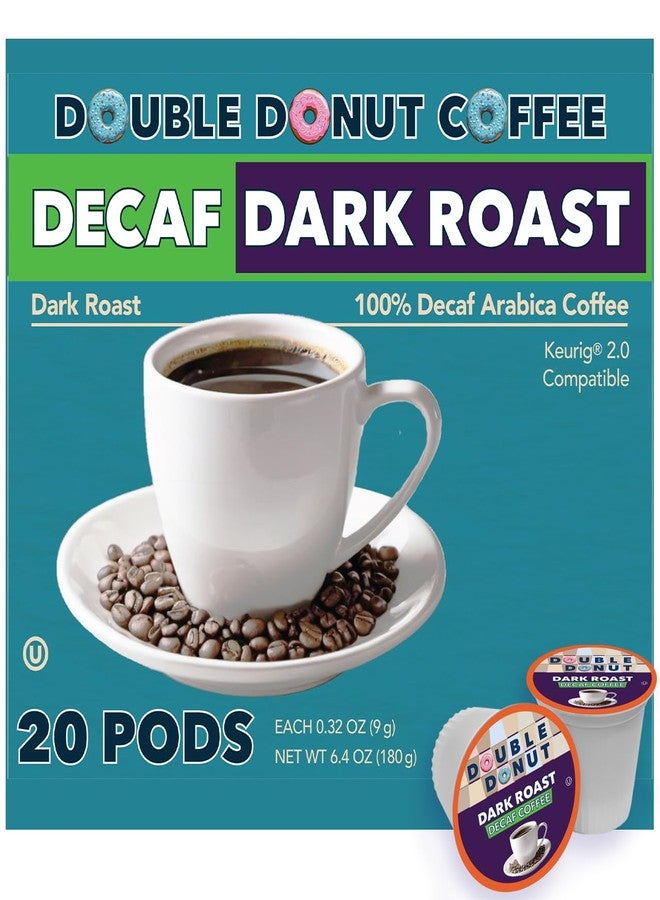 Double Donut Coffee Decaf Dark Roast Coffee Pods, Extra Bold Blend Coffee, Compatible with Keurig K Cups Brewers, 20 Count - Image 1