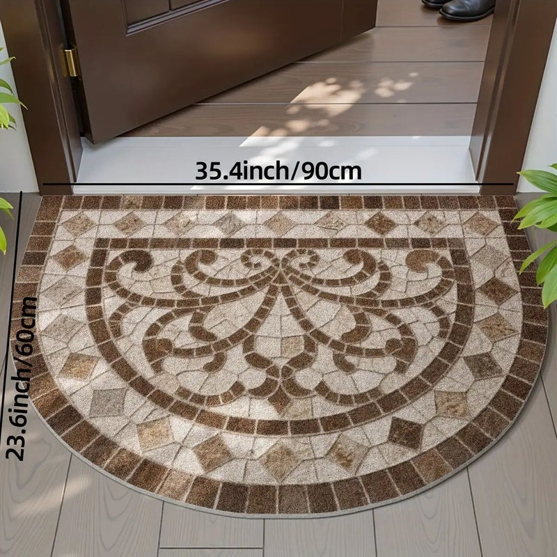 Non Slip Semi Circle Entry Rug 40x60cm Marble Design for Door - Image 3
