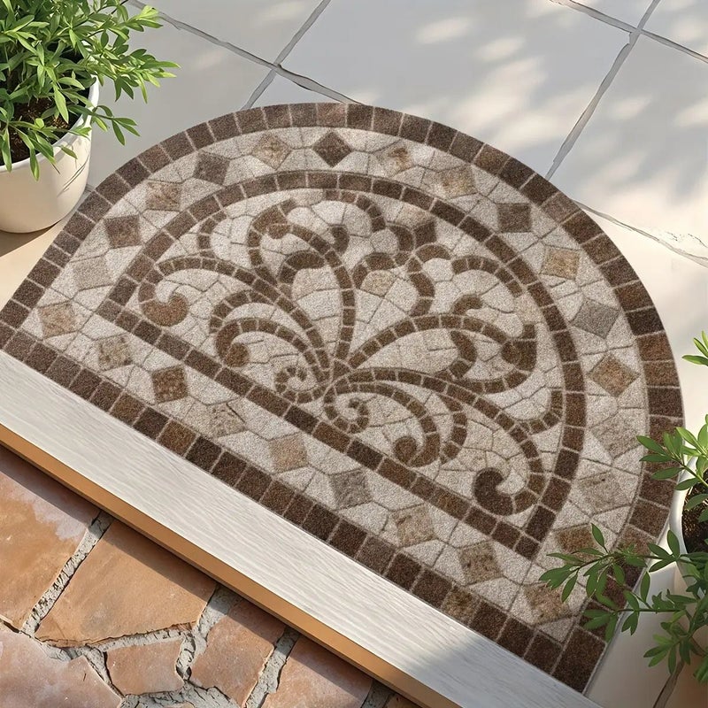 Non Slip Semi Circle Entry Rug 40x60cm Marble Design for Door - Image 1