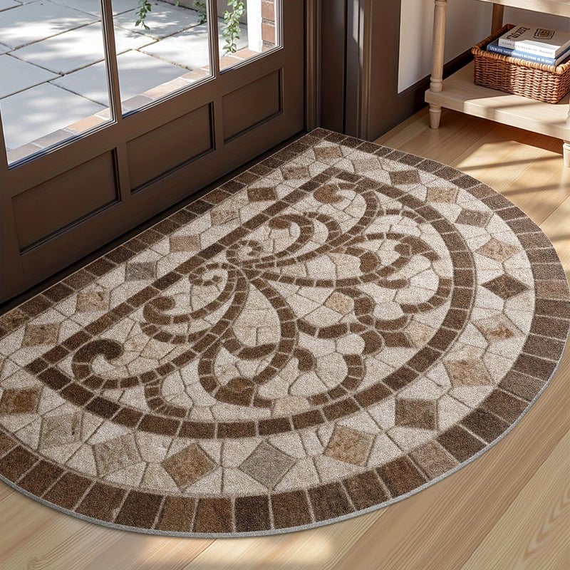Non Slip Semi Circle Entry Rug 40x60cm Marble Design for Door - Image 4