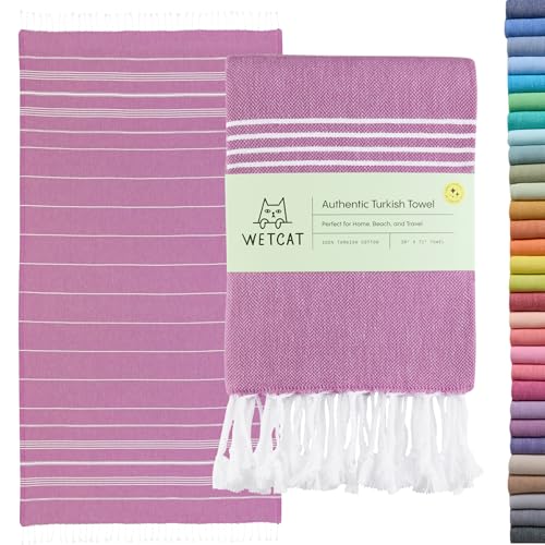 WETCAT Turkish Beach Towel Oversized (38"x71") 100% Turkish Cotton, Made in Turkey - Sand Free, Extra Large, Ultra Soft, Quick Drying, Compact & Lightweight for Travel - Purple - Image 1