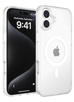 غطاء مغناطيسي شفاف لهاتف iPhone 16 | متوافق مع Mag Safe | غطاء خلفي صلب شفاف واقٍ هجين | إطار سيليكون مقاوم للصدمات | غطاء شفاف رفيع لهاتف Apple iPhone 16