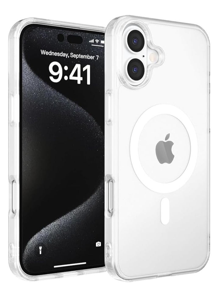 Generic - غطاء مغناطيسي شفاف لهاتف iPhone 16 | متوافق مع Mag Safe | غطاء خلفي صلب شفاف واقٍ هجين | إطار سيليكون مقاوم للصدمات | غطاء شفاف رفيع لهاتف Apple iPhone 16 - Image 1