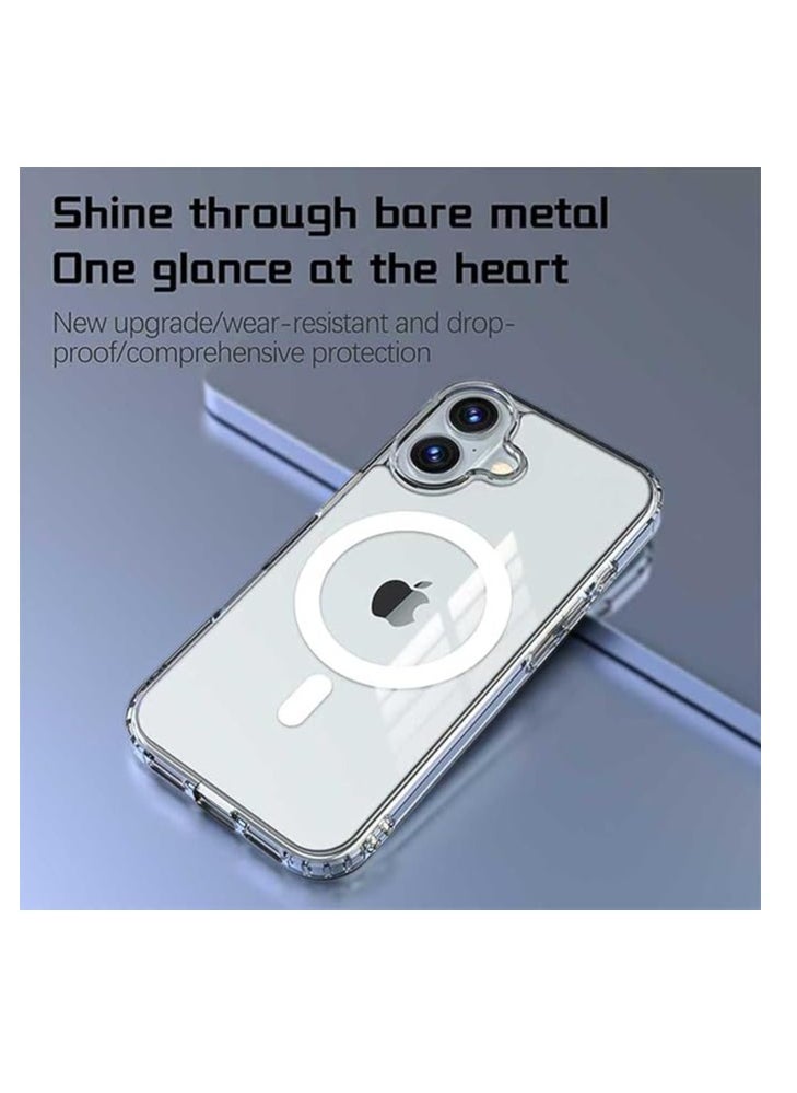 Generic - غطاء مغناطيسي شفاف لهاتف iPhone 16 | متوافق مع Mag Safe | غطاء خلفي صلب شفاف واقٍ هجين | إطار سيليكون مقاوم للصدمات | غطاء شفاف رفيع لهاتف Apple iPhone 16 - Image 1