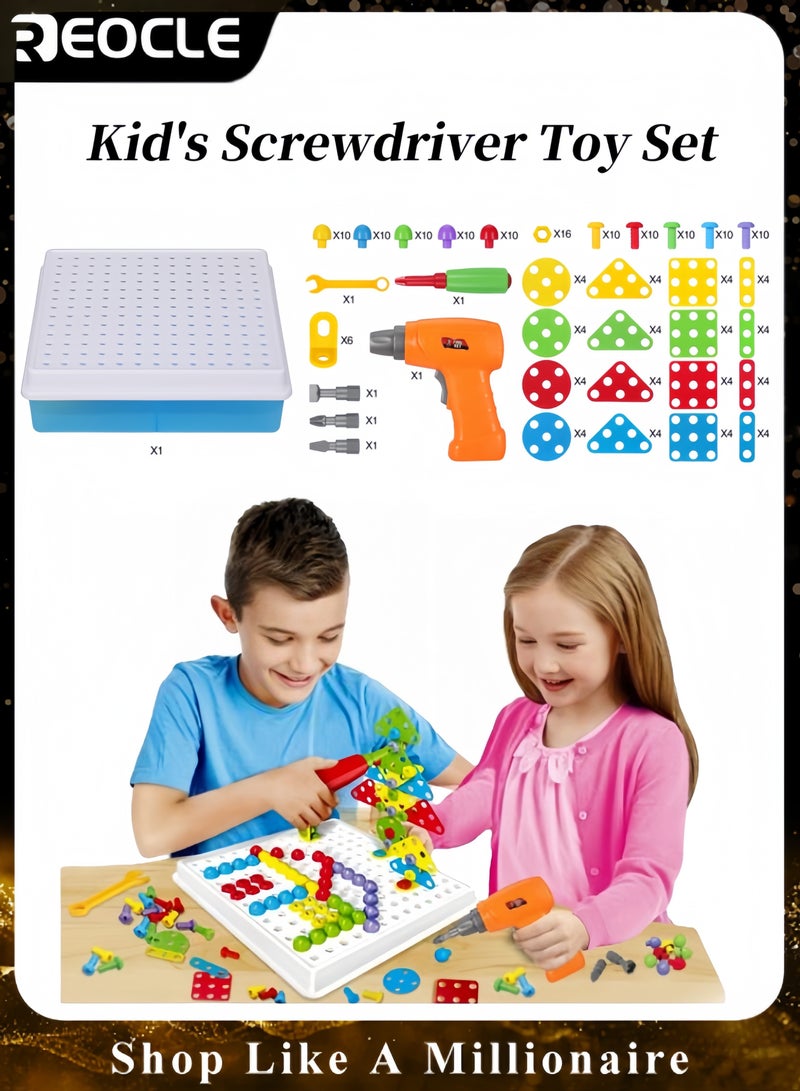 REOCLE Kid's Screwdriver Toy Set Mixed 3D Building Block Puzzle Toy with DIY Screwdriver Tool Play Toolbox Creative Game Accessories for Child Ages 3-10 Years Old - Image 1