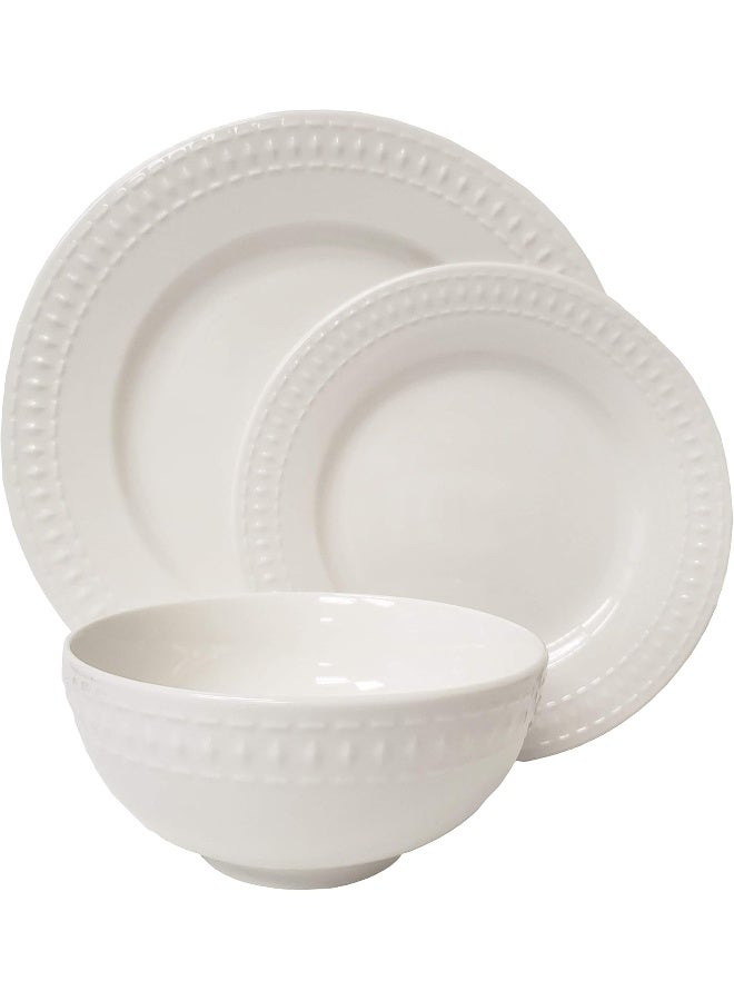 Tabletops Gallery Embossed White Porcelain Round Dinnerware Bloom 12 Piece Dinnerware Set - Image 1