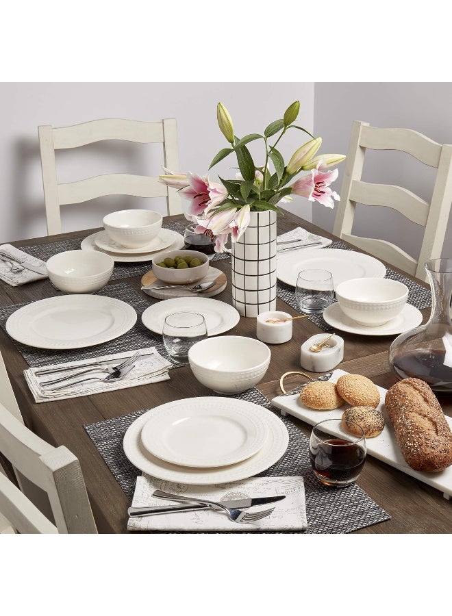 Tabletops Gallery Embossed White Porcelain Round Dinnerware Bloom 12 Piece Dinnerware Set - Image 4