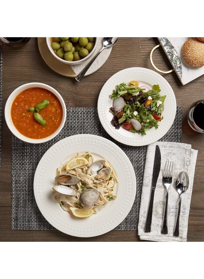 Tabletops Gallery Embossed White Porcelain Round Dinnerware Bloom 12 Piece Dinnerware Set - Image 2