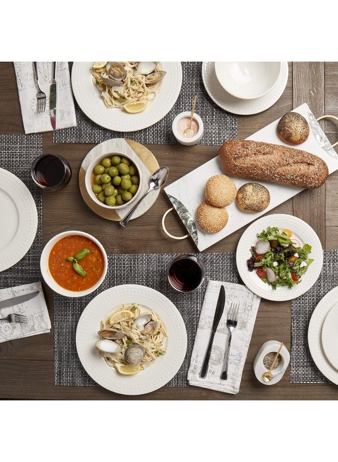 Tabletops Gallery Embossed White Porcelain Round Dinnerware Bloom 12 Piece Dinnerware Set - Image 3