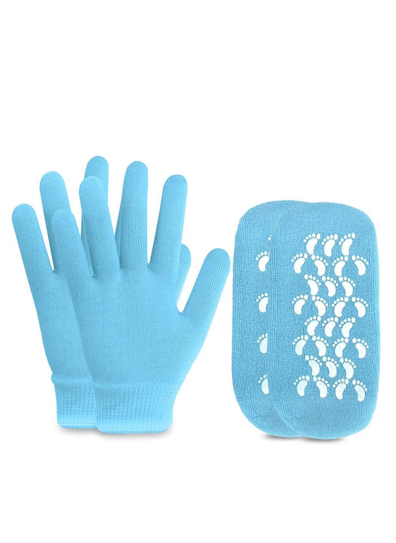 SYOSI Moisturizing Socks and Gloves Set Soft Cotton with Thermoplastic Gel Repair and Heal Eczema Cracked Dry Skin, Gel Lining Infused with Essential Oils and Vitamins  - Image 1