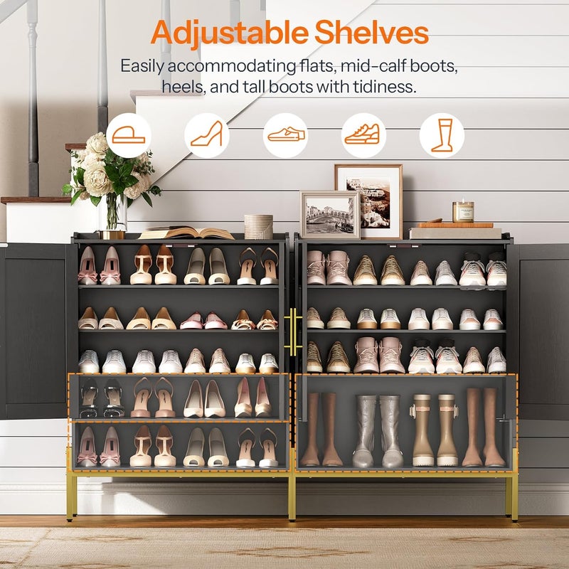 HOOBRO Shoe Cabinet, 5-Tier Shoe Storage Organizer with Doors, Wooden Shoe Cabinet Storage for Entryway, Freestanding Shoe Rack Cabinet with 3 Adjustable Shelves for Hallway, Gold and Black EDB41SC01 - Image 5