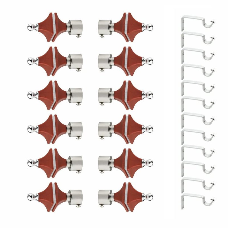 GRIVAN Stainless Steel ABS Curtain Bracket Parda Holder with Support 1 Inch Rod Pocket Finials Designer Door and Window Rod Support Fittings Curtain Rod Holder Pair of 6 Maroon