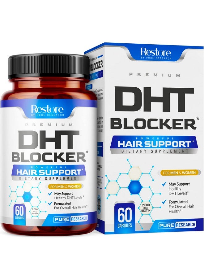 PURE RESEARCH - DHT Blocker Hair Growth Support Supplement - Supports Healthy Hair Growth, Healthy Thick Strong Hair - Saw Palmetto + Hair Vitamins for Women & Men - May Support Healthy DHT Levels - Low Loss Capsules - Image 1