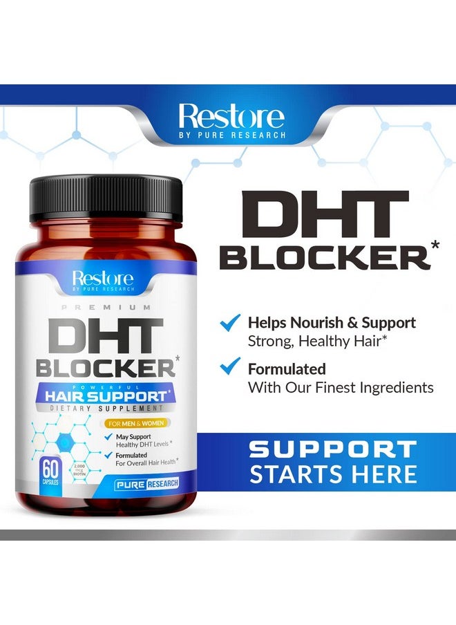 PURE RESEARCH - DHT Blocker Hair Growth Support Supplement - Supports Healthy Hair Growth, Healthy Thick Strong Hair - Saw Palmetto + Hair Vitamins for Women & Men - May Support Healthy DHT Levels - Low Loss Capsules - Image 1