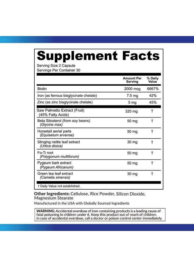 PURE RESEARCH - DHT Blocker Hair Growth Support Supplement - Supports Healthy Hair Growth, Healthy Thick Strong Hair - Saw Palmetto + Hair Vitamins for Women & Men - May Support Healthy DHT Levels - Low Loss Capsules - Image 1