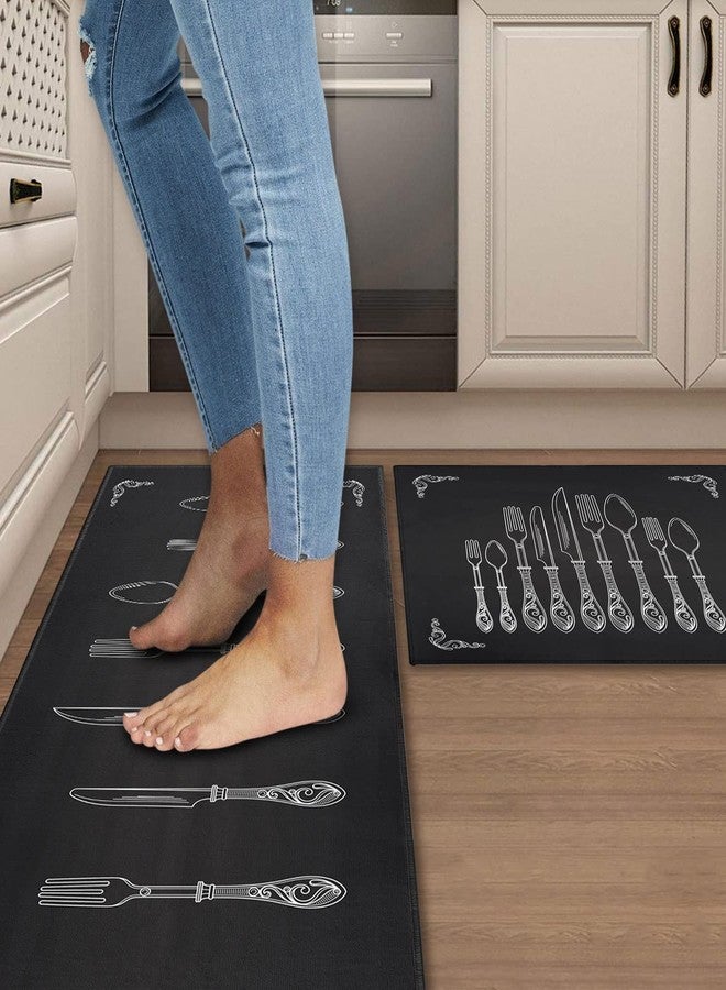 OUXIOAZ Black Kitchen Rugs and Mats Non Skid Washable Absorbent Microfiber Kitchen Mat for Floor Anti Fatigue Kitchen Mat Set of 2 Black Kitchen Decor Stain Resistant 17"x47.2"+17"x30" - Image 3