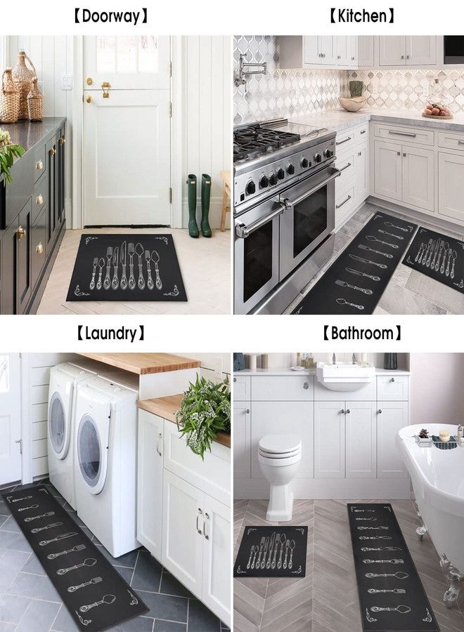 OUXIOAZ Black Kitchen Rugs and Mats Non Skid Washable Absorbent Microfiber Kitchen Mat for Floor Anti Fatigue Kitchen Mat Set of 2 Black Kitchen Decor Stain Resistant 17"x47.2"+17"x30" - Image 4