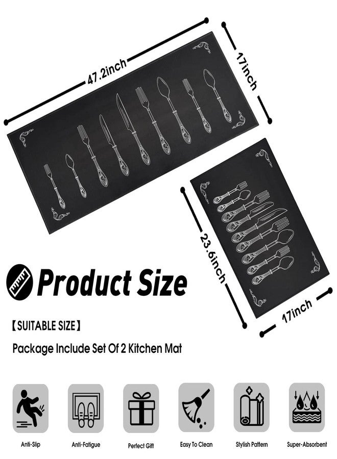 OUXIOAZ Black Kitchen Rugs and Mats Non Skid Washable Absorbent Microfiber Kitchen Mat for Floor Anti Fatigue Kitchen Mat Set of 2 Black Kitchen Decor Stain Resistant 17"x47.2"+17"x30" - Image 2